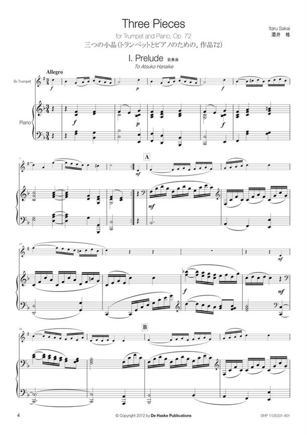 Three Pieces - for Trumpet and Piano, Op. 72 - trumpeta a klavír